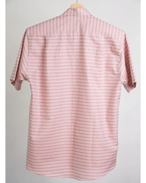 <transcy>Pink Shirt with white ethnic stripes</transcy>