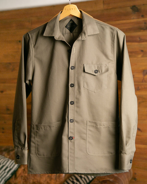 Military green twill jacket with three pockets