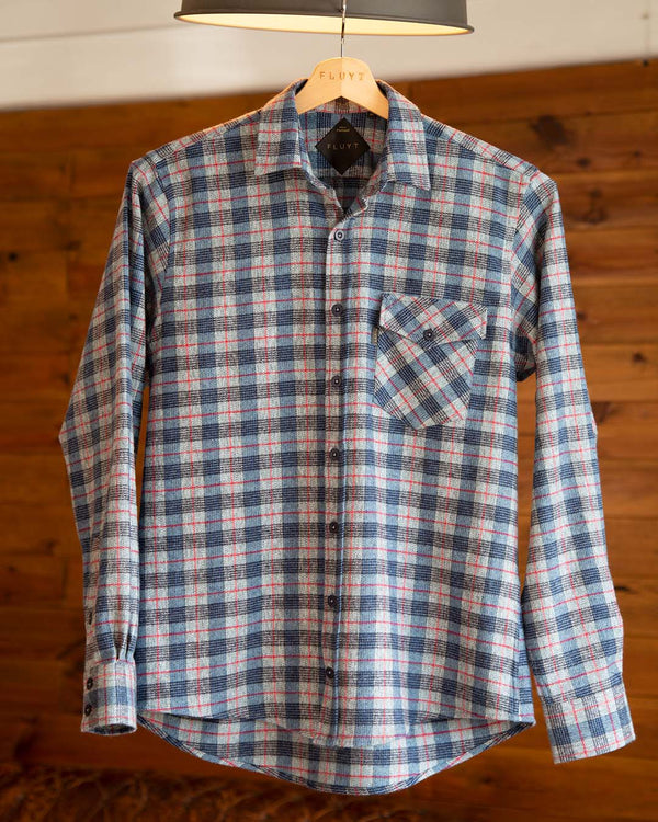 Dark Blue Checkered Flannel with Red Stripes