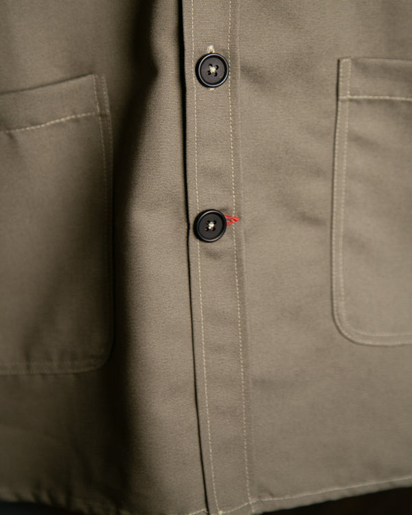 Military green twill jacket with three pockets
