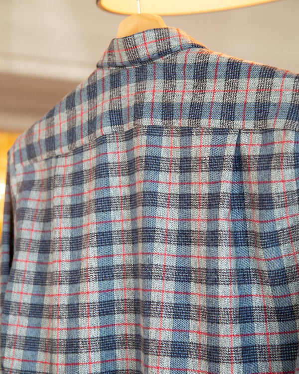 Dark Blue Checkered Flannel with Red Stripes